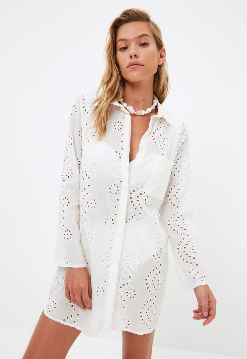 Trendyol - Scallop embroidered shirt - white