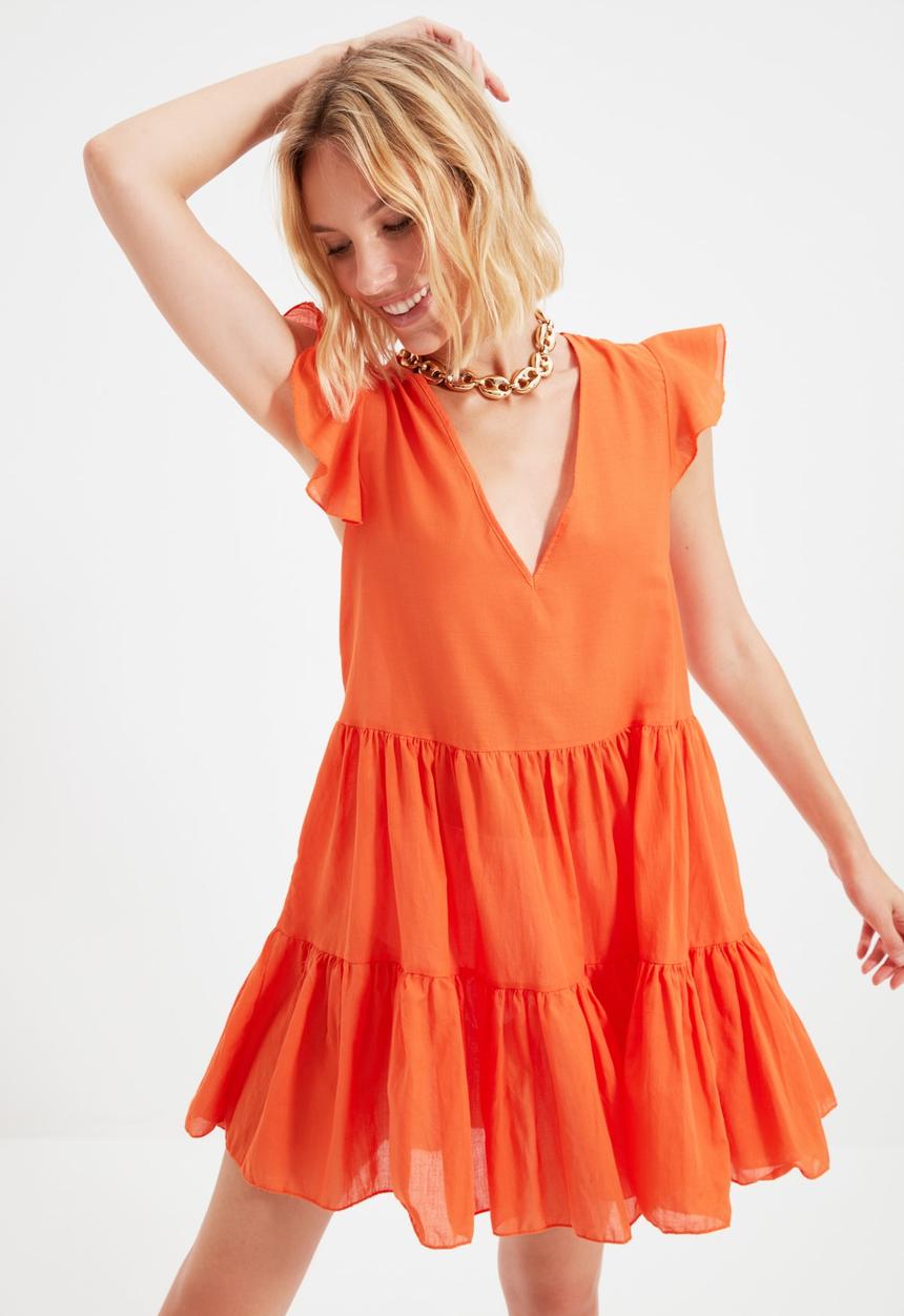 Trendyol - Beach dress with ruffle sleeves - orange