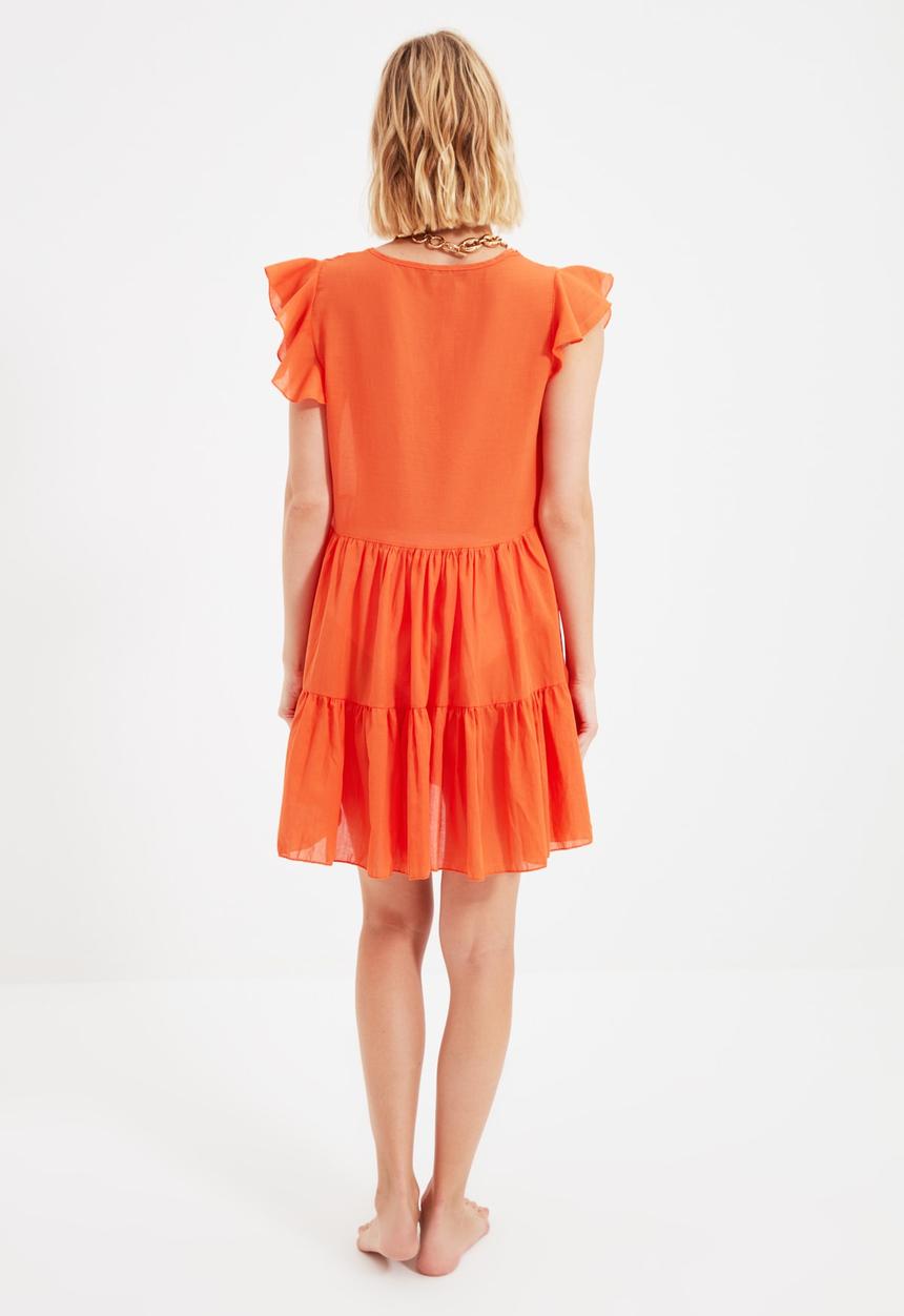 Trendyol - Beach dress with ruffle sleeves - orange