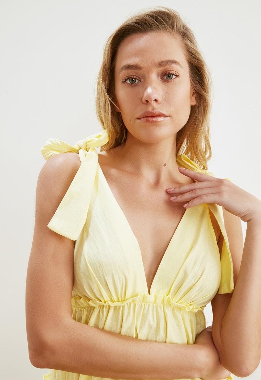 Trendyol - Tie detailed beach dress - yellow