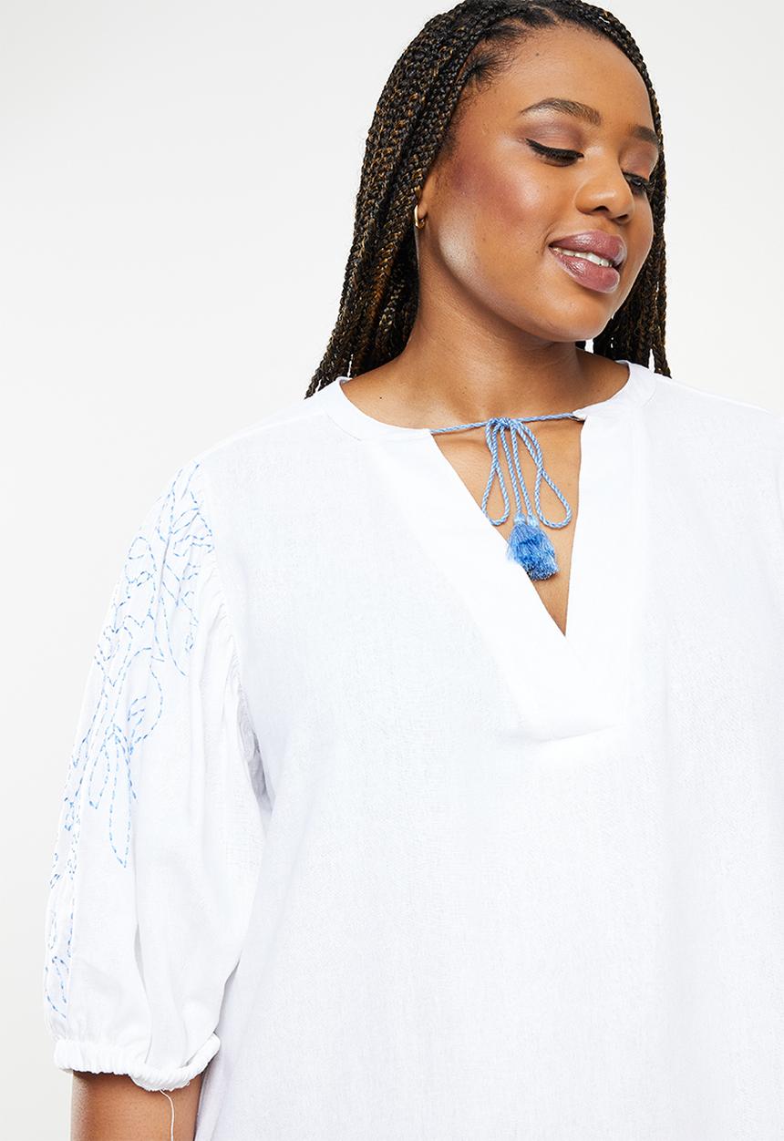 Me&B - Plus embroidered sleeve tunic dress - milk