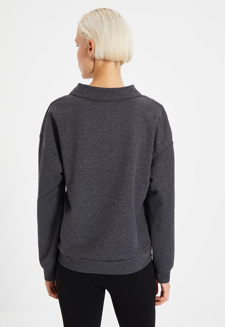 Trendyol - Shirt collar basic knit sweatshirt - anthracite