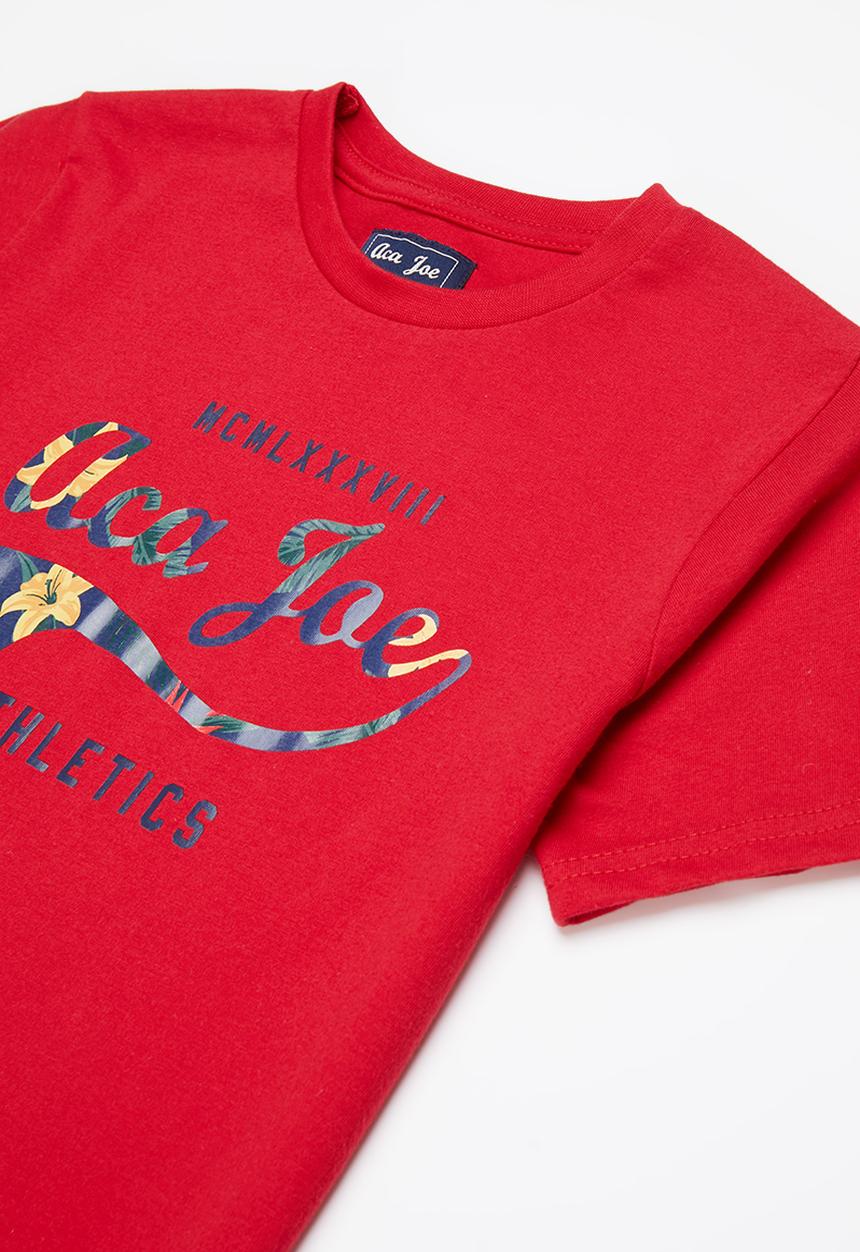 Aca Joe - Boys aca joe floral logo print T-shirt - red