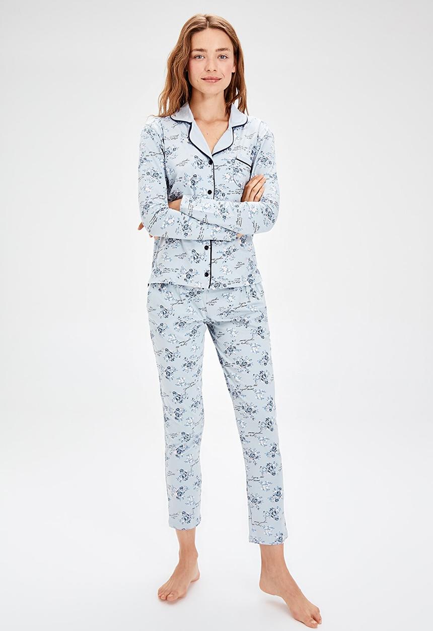 Trendyol - Floral knit pyjama set - blue