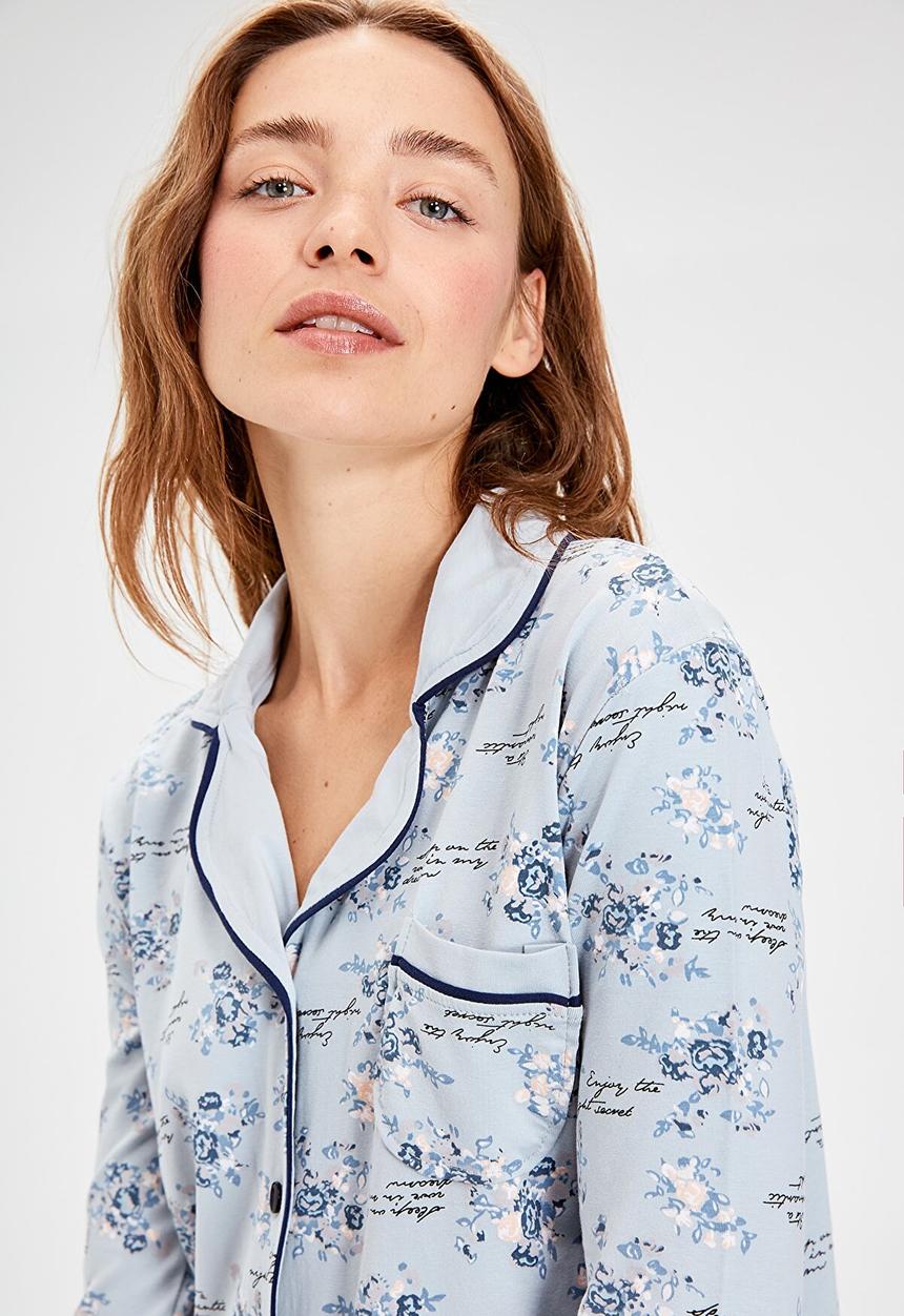 Trendyol - Floral knit pyjama set - blue
