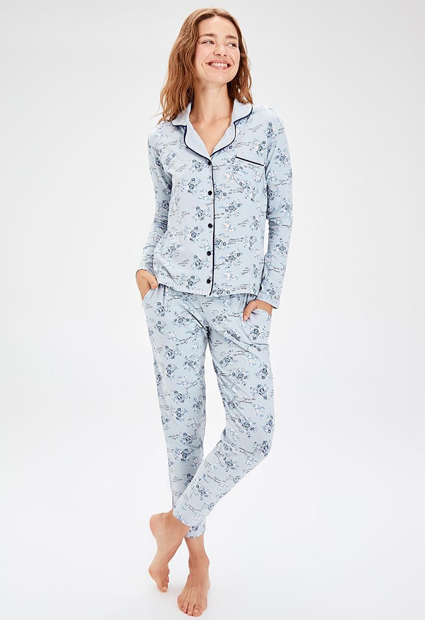 Trendyol - Floral knit pyjama set - blue