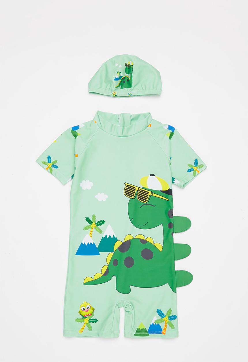 Pop Candy - Boys dino swimsuit & cap set - mint