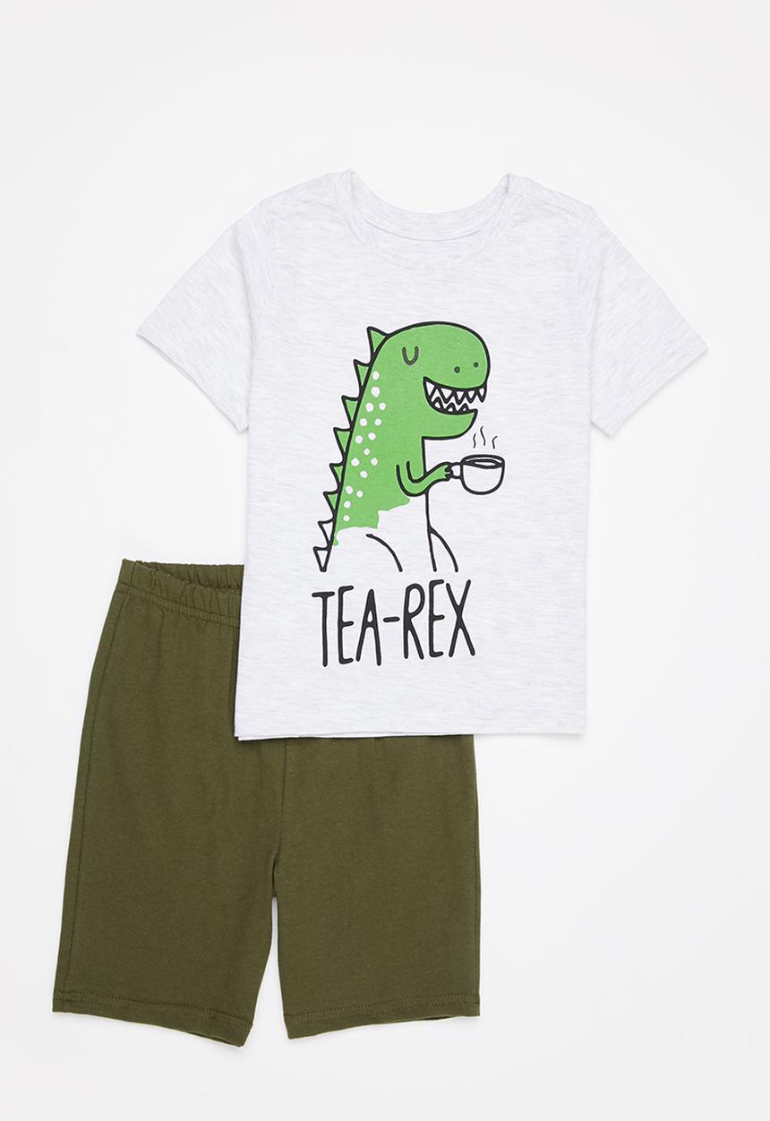 Pop Candy - Boys tee & shorts pj set - grey & green 