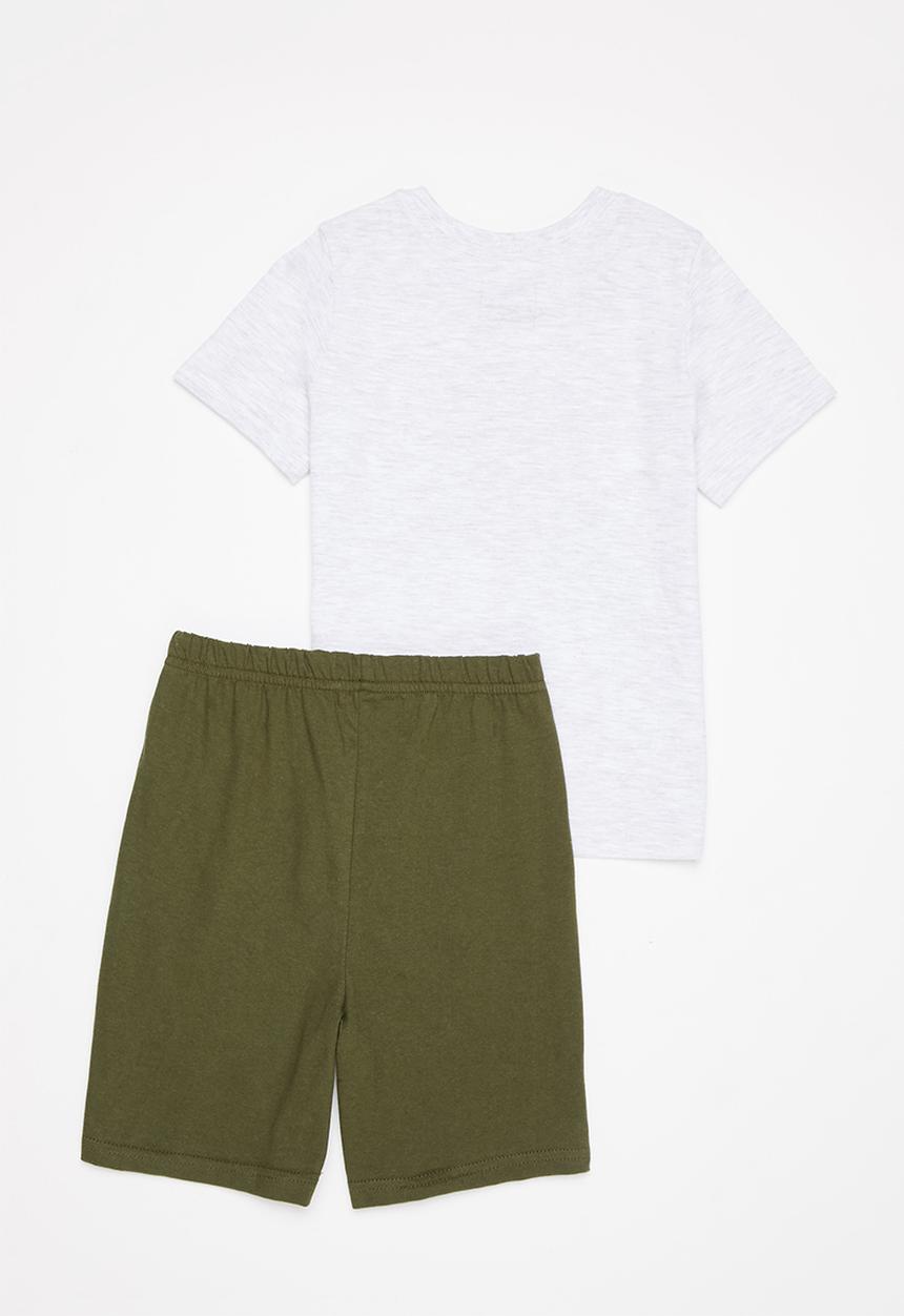 Pop Candy - Boys tee & shorts pj set - grey & green 