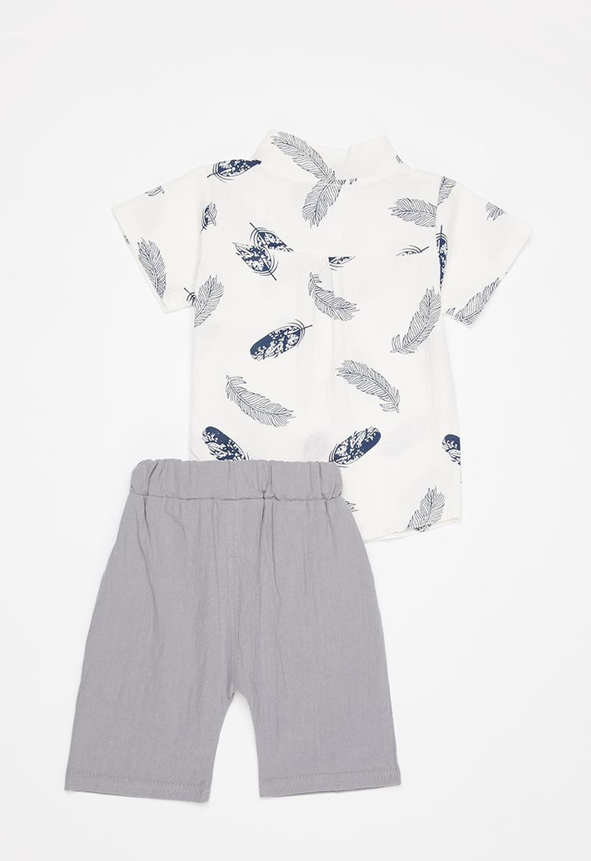 Pop Candy - Baby boys printed ss shirt & shorts set - white & grey