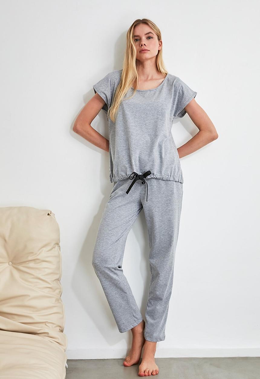 Trendyol - Lacing detailed knit pyjama set - grey