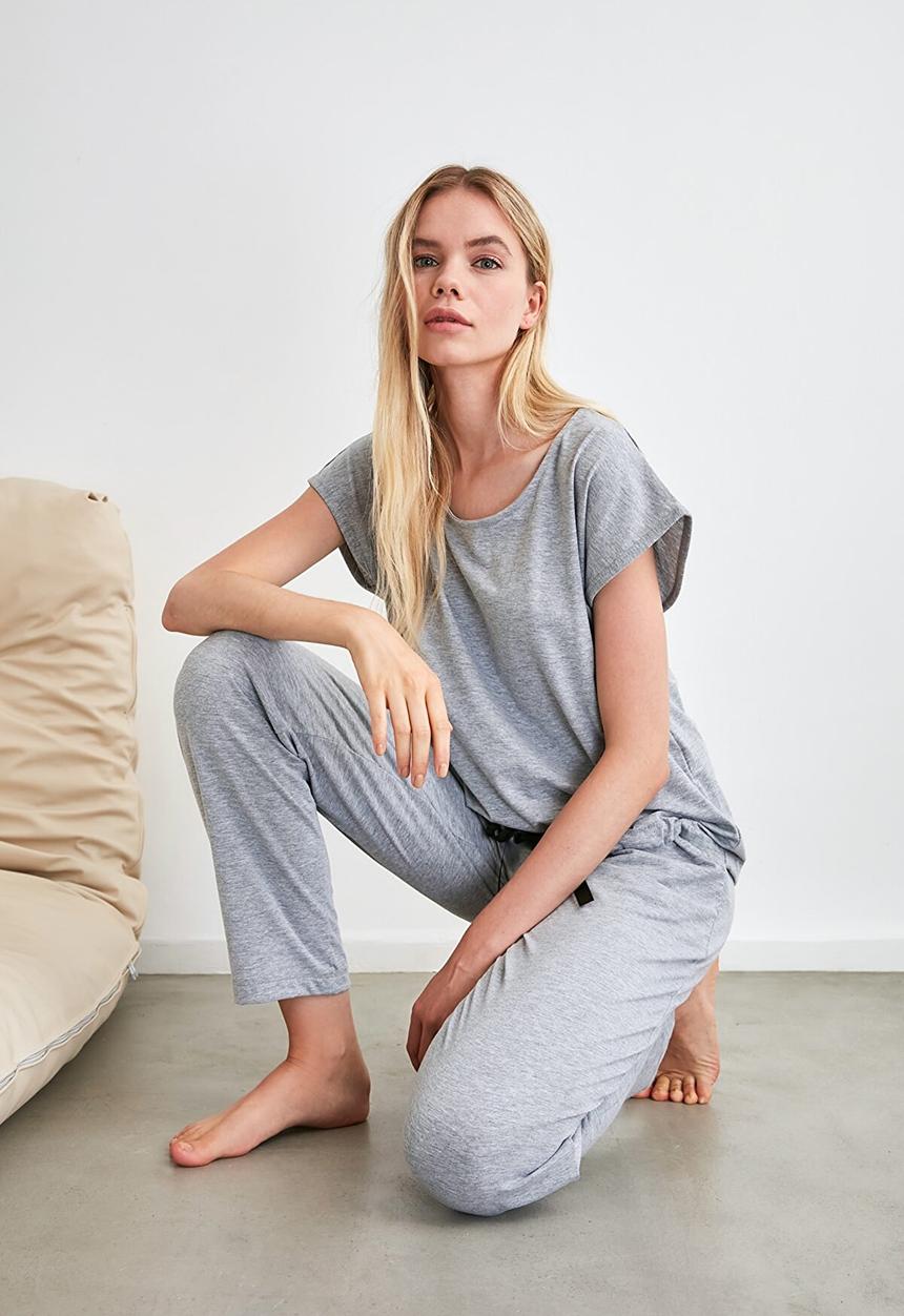 Trendyol - Lacing detailed knit pyjama set - grey