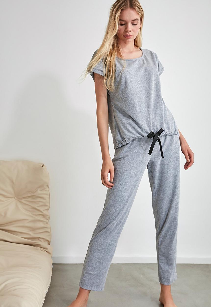 Trendyol - Lacing detailed knit pyjama set - grey