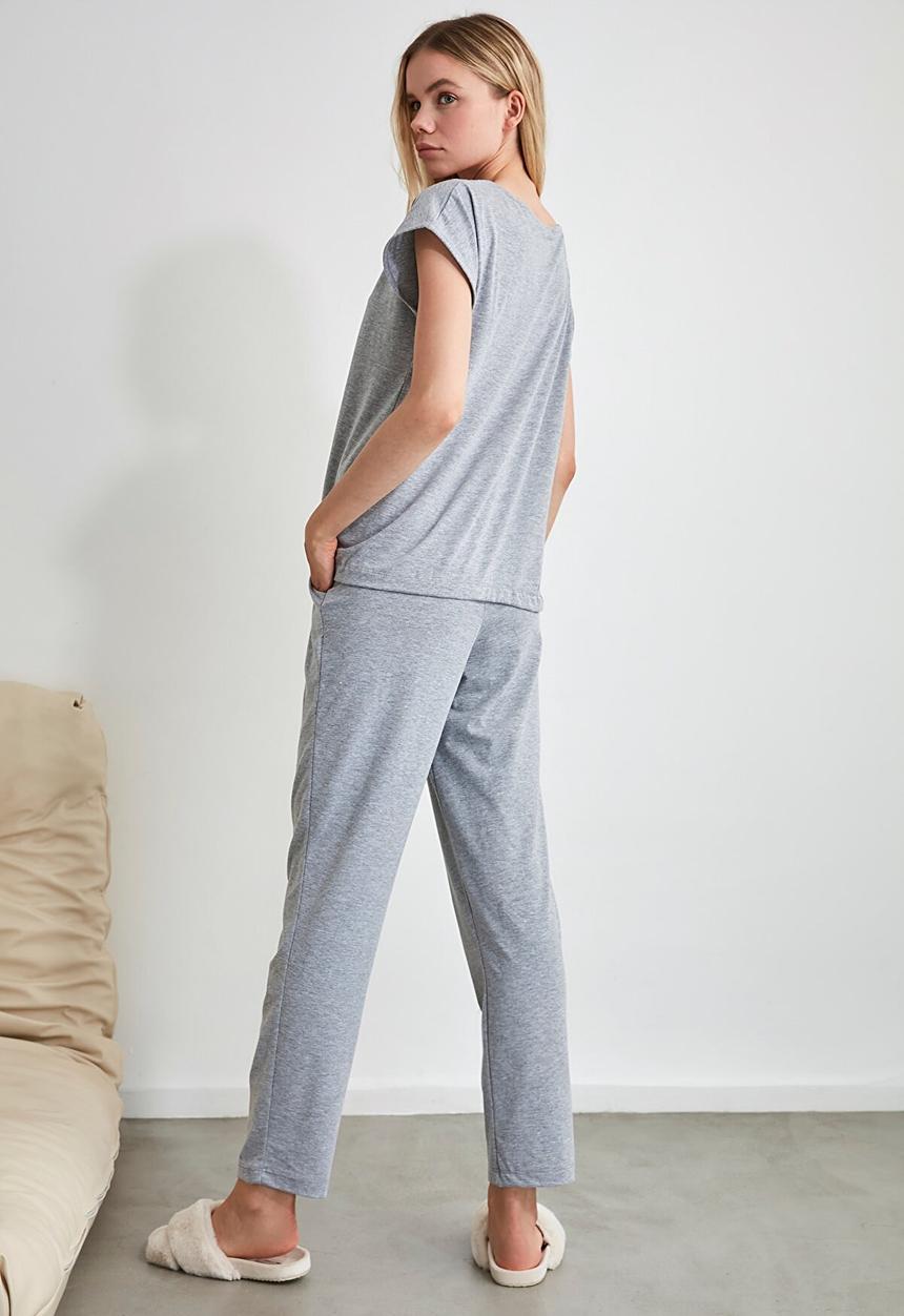 Trendyol - Lacing detailed knit pyjama set - grey