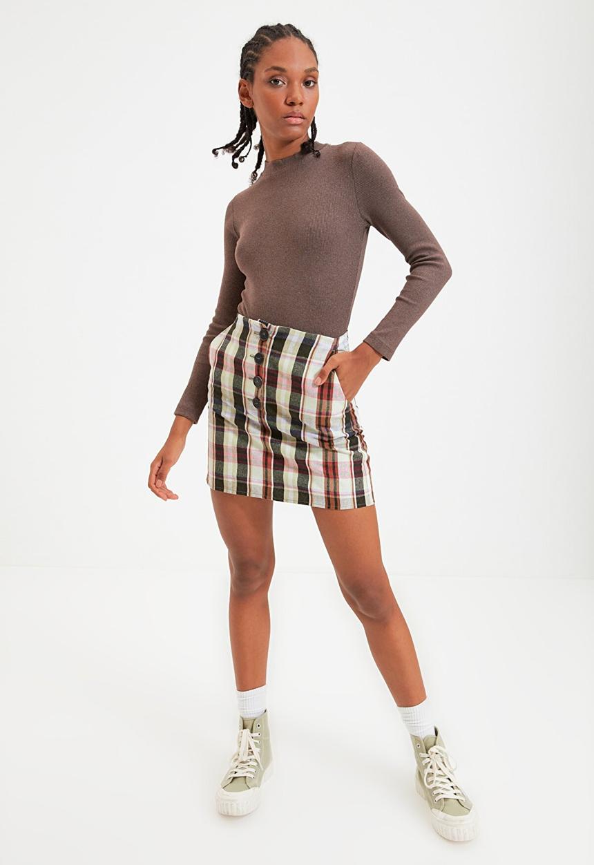 Trendyol - Turtleneck ribbed snap bodysuit - brown