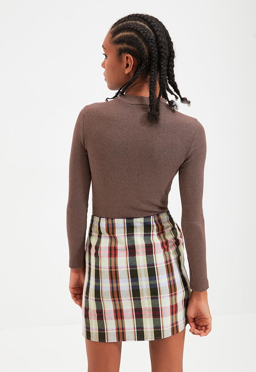 Trendyol - Turtleneck ribbed snap bodysuit - brown