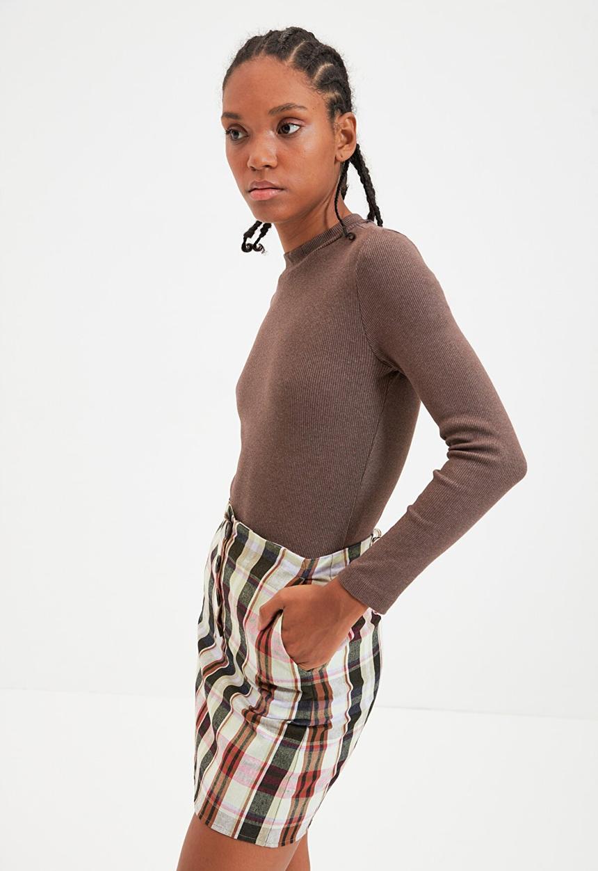 Trendyol - Turtleneck ribbed snap bodysuit - brown