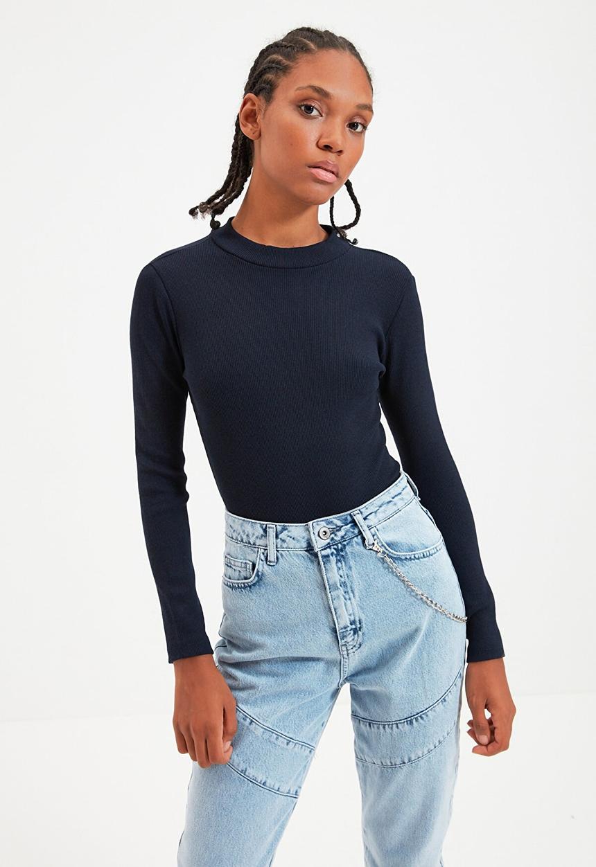 Trendyol - Turtleneck ribbed snap bodysuit - navy