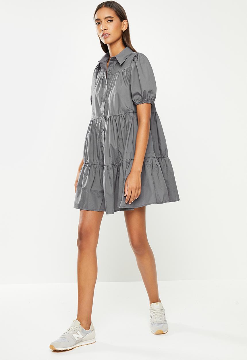 urban° - Ladies urban tiered button-up dress - charcoal