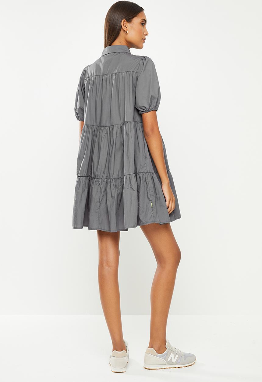 urban° - Ladies urban tiered button-up dress - charcoal
