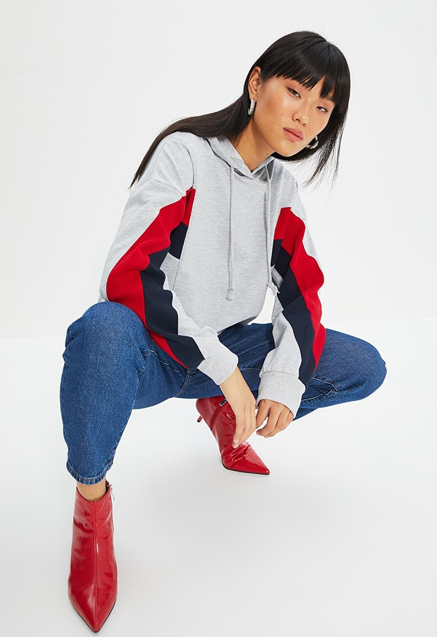 Trendyol - Color block boyfriend sweater - grey