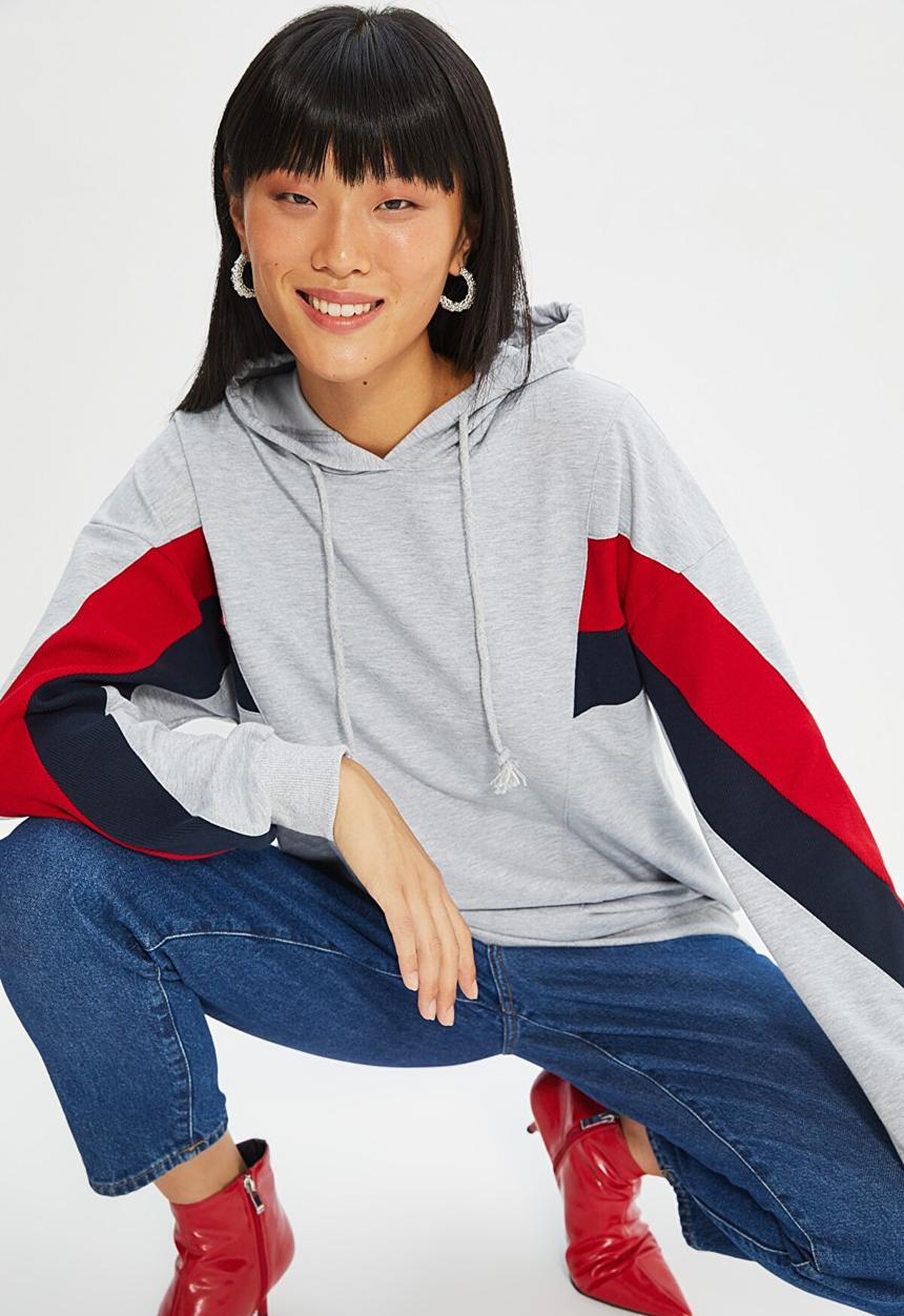 Trendyol - Color block boyfriend sweater - grey