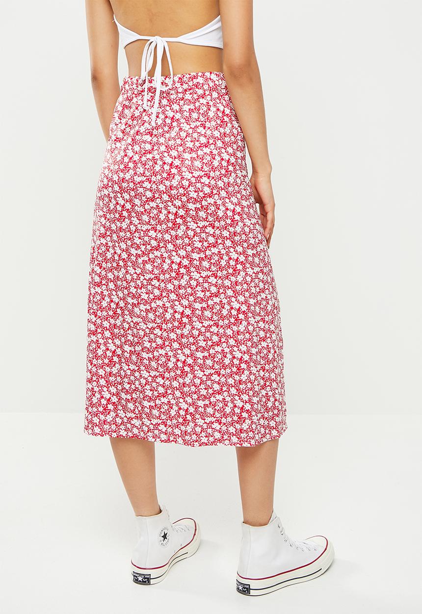 dailyfriday - Side slit skirt - red & white 