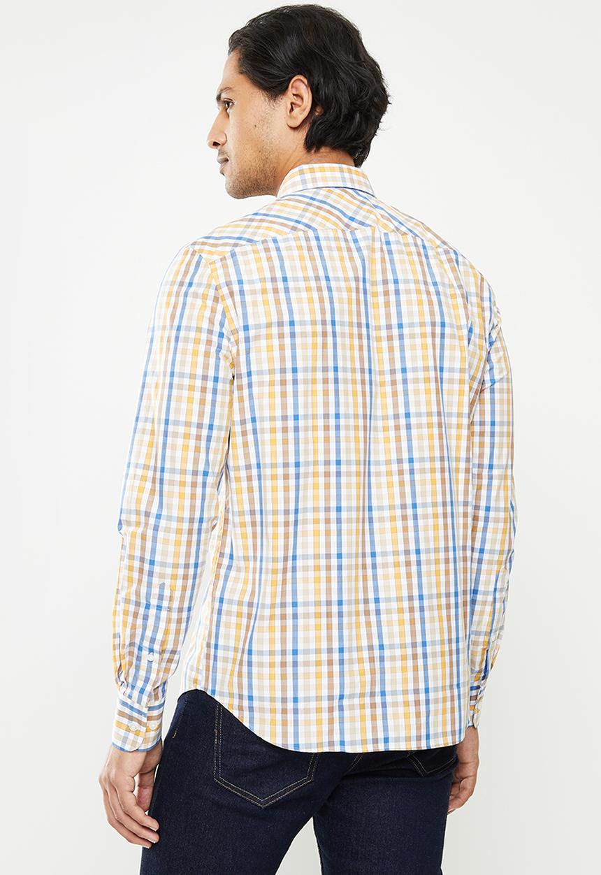 Pringle of Scotland - Long sleeve tailored - tan & blue 