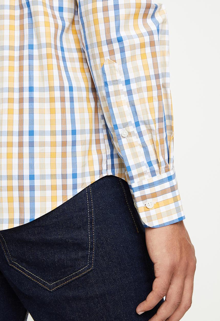 Pringle of Scotland - Long sleeve tailored - tan & blue 