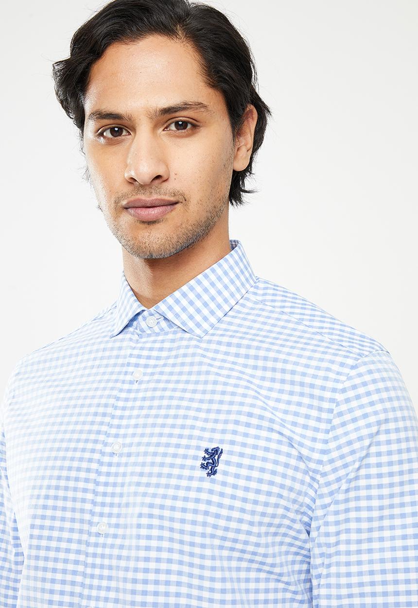 Pringle of Scotland - Long sleeve tailored - blue ginhgam