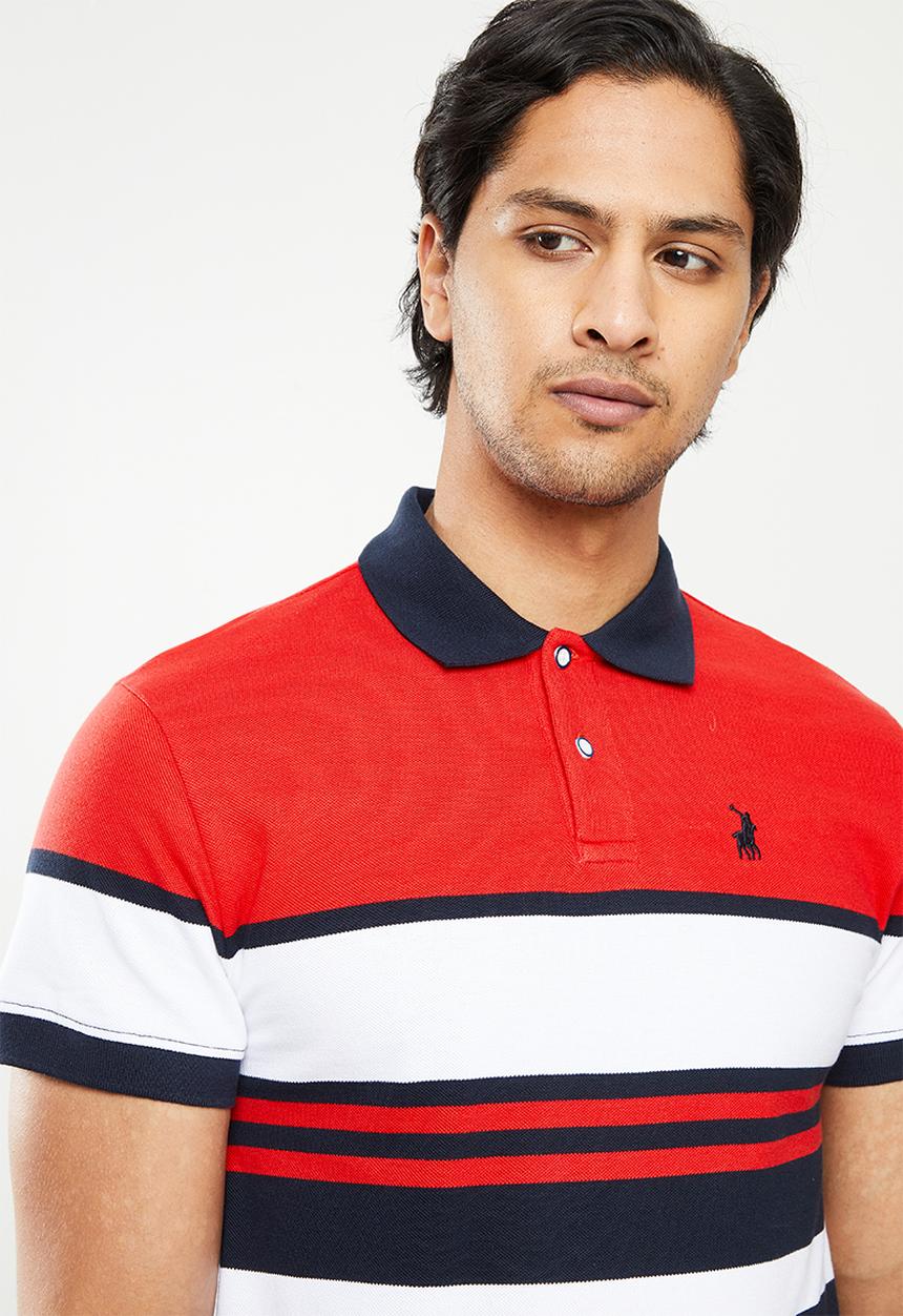 POLO - Julian stripe short sleeve golfer - red