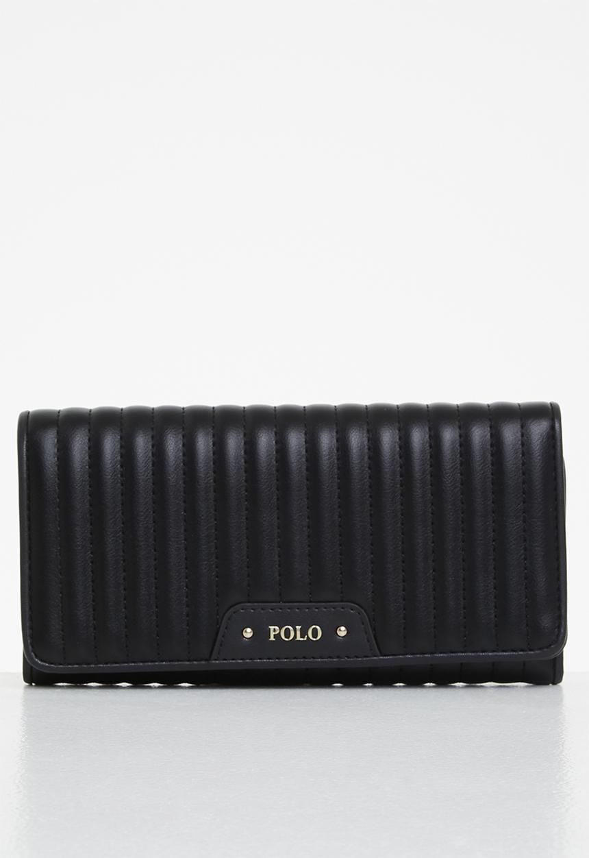 POLO - Quilt slim trifold purse - black