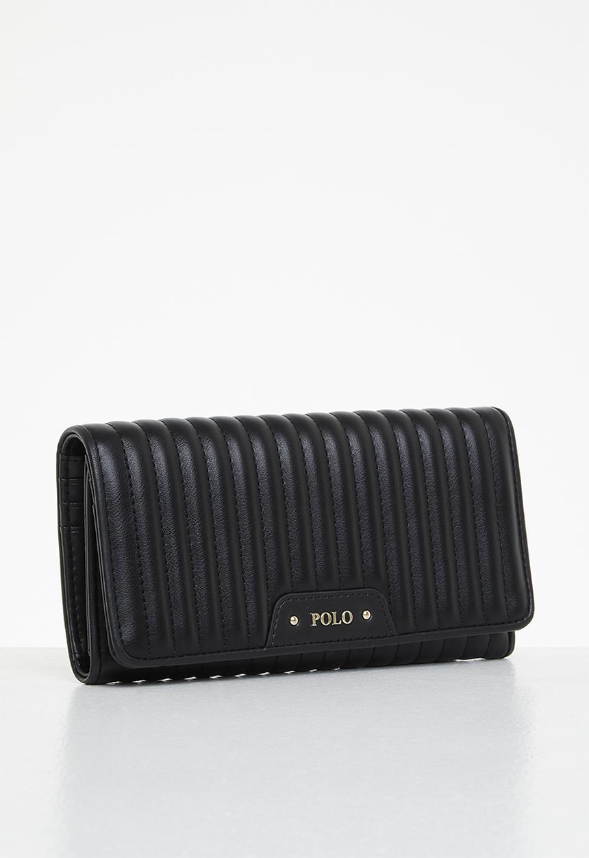 POLO - Quilt slim trifold purse - black