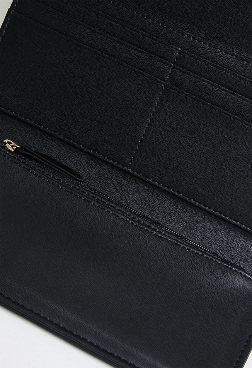 POLO - Quilt slim trifold purse - black