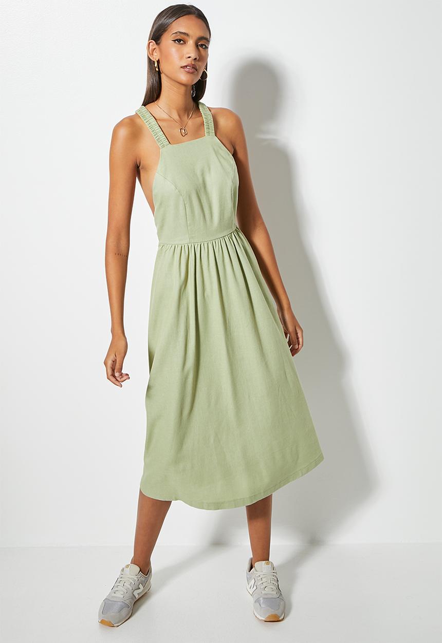 Superbalist - Linen open back fit & flare - sage