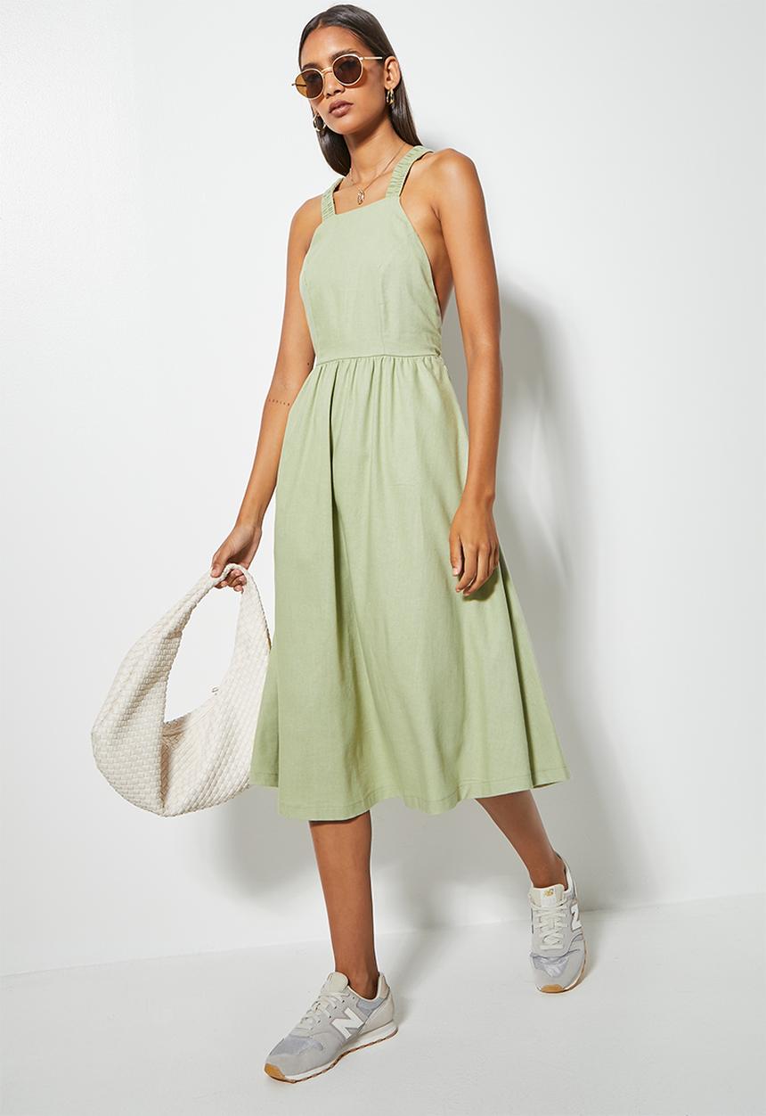Superbalist - Linen open back fit & flare - sage