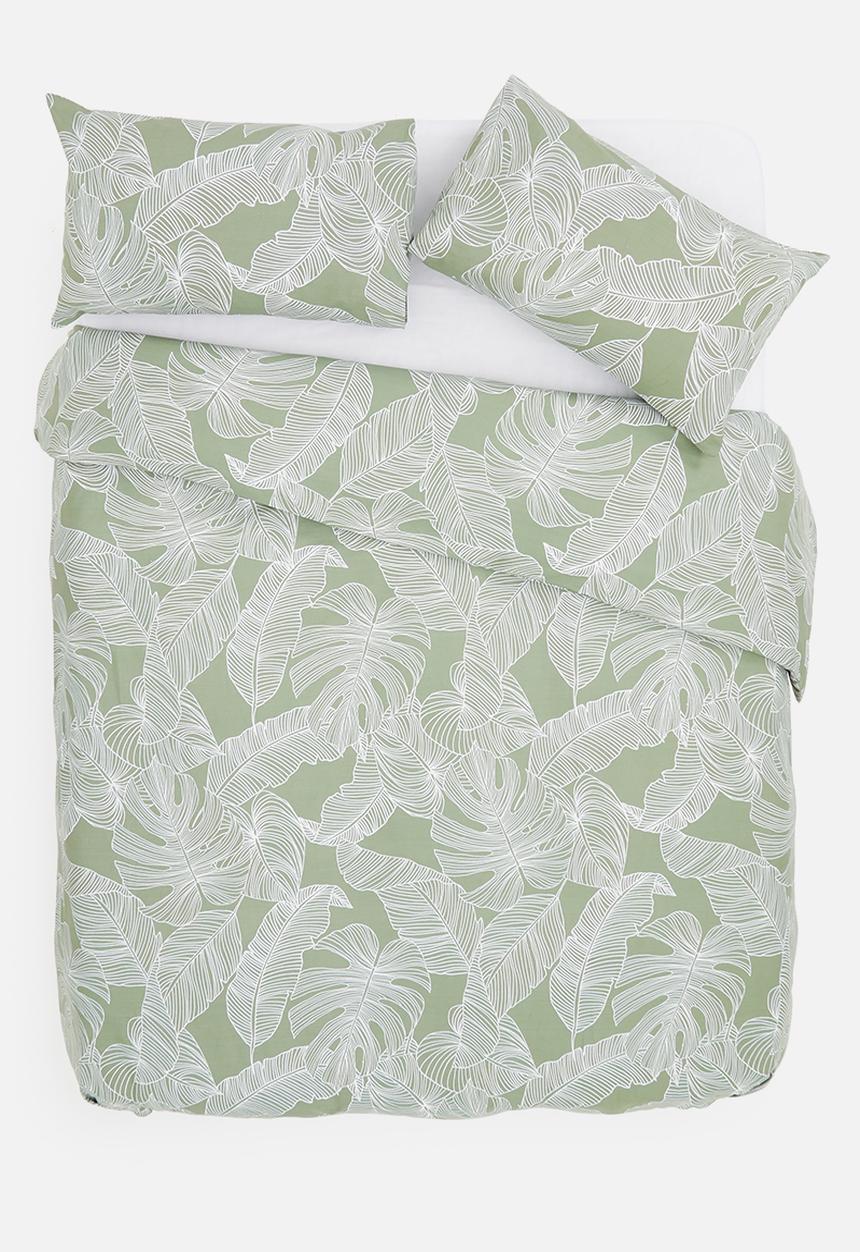 Sixth Floor - Linear tropical printed polycotton duvet cover set - green