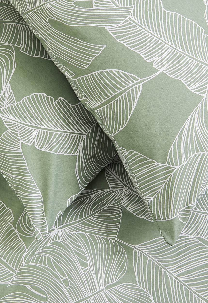 Sixth Floor - Linear tropical printed polycotton duvet cover set - green