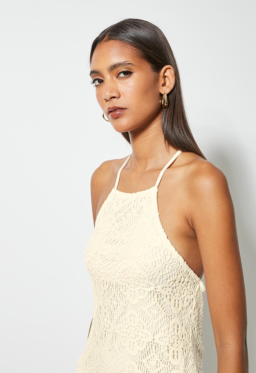 VELVET - Crochet lace halter midi dress - neutral