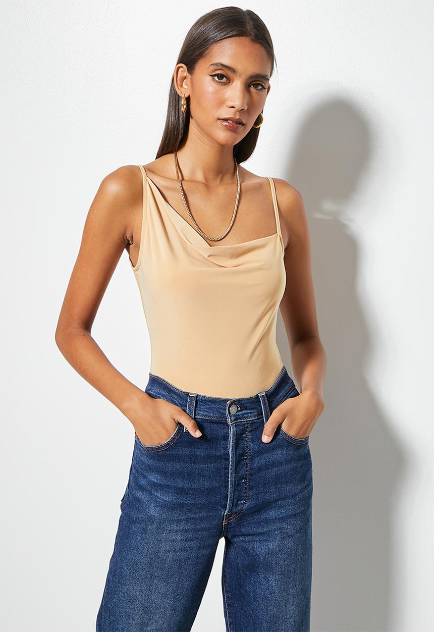 VELVET - Asym strappy bodysuit - mink