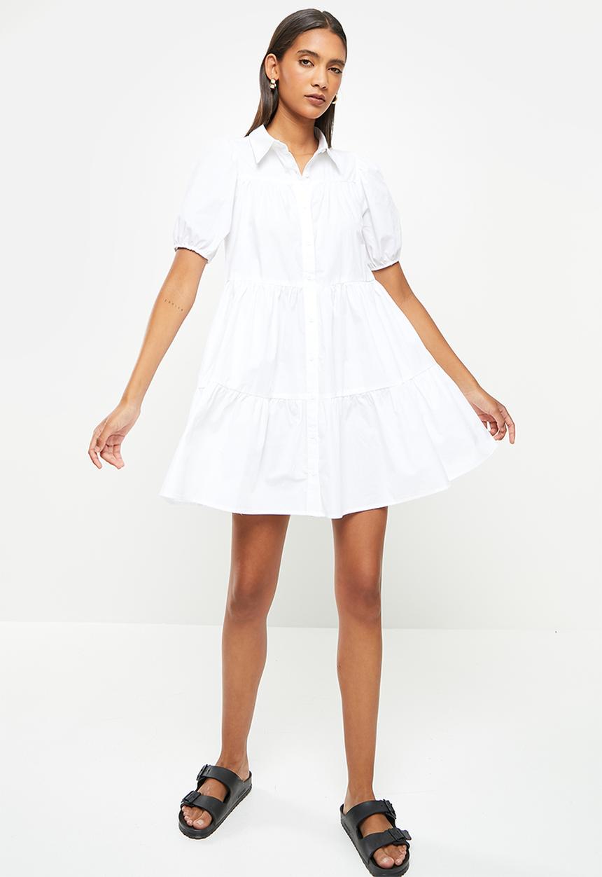urban° - Ladies urban tiered button-up dress - white