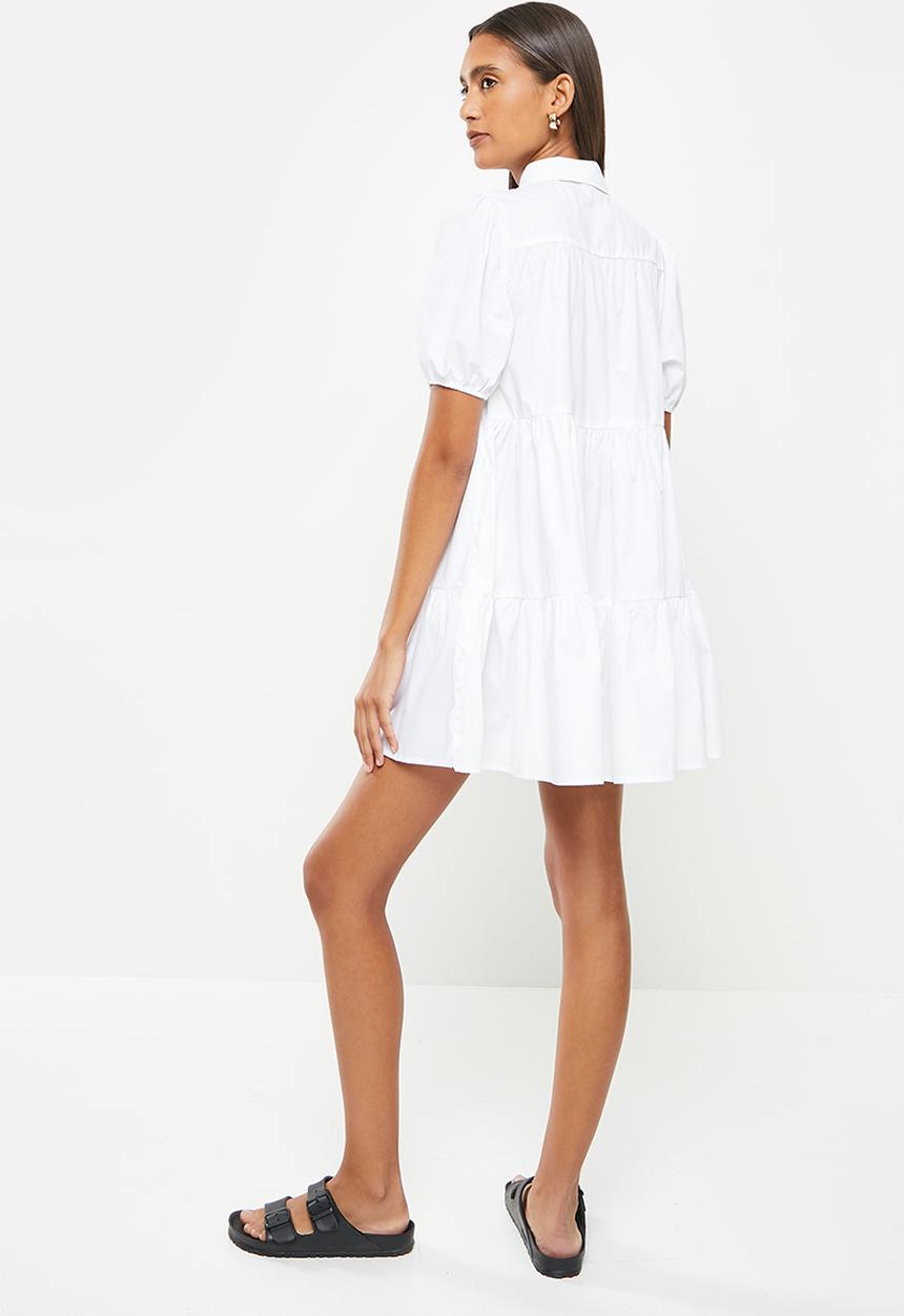 urban° - Ladies urban tiered button-up dress - white