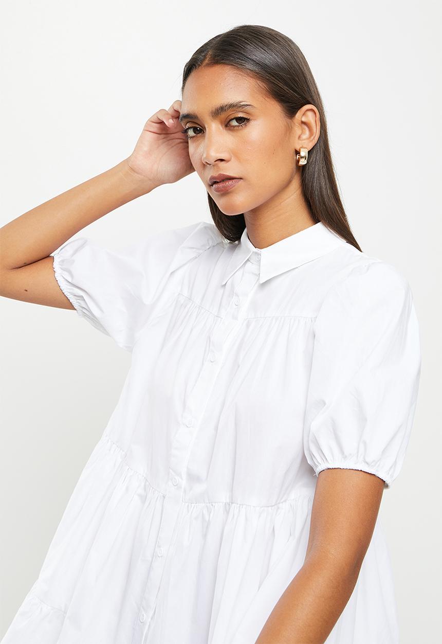 urban° - Ladies urban tiered button-up dress - white