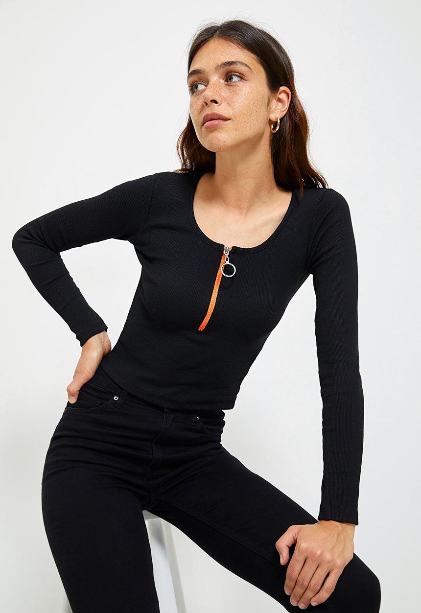 Trendyol - Zipper detailed knit top - black
