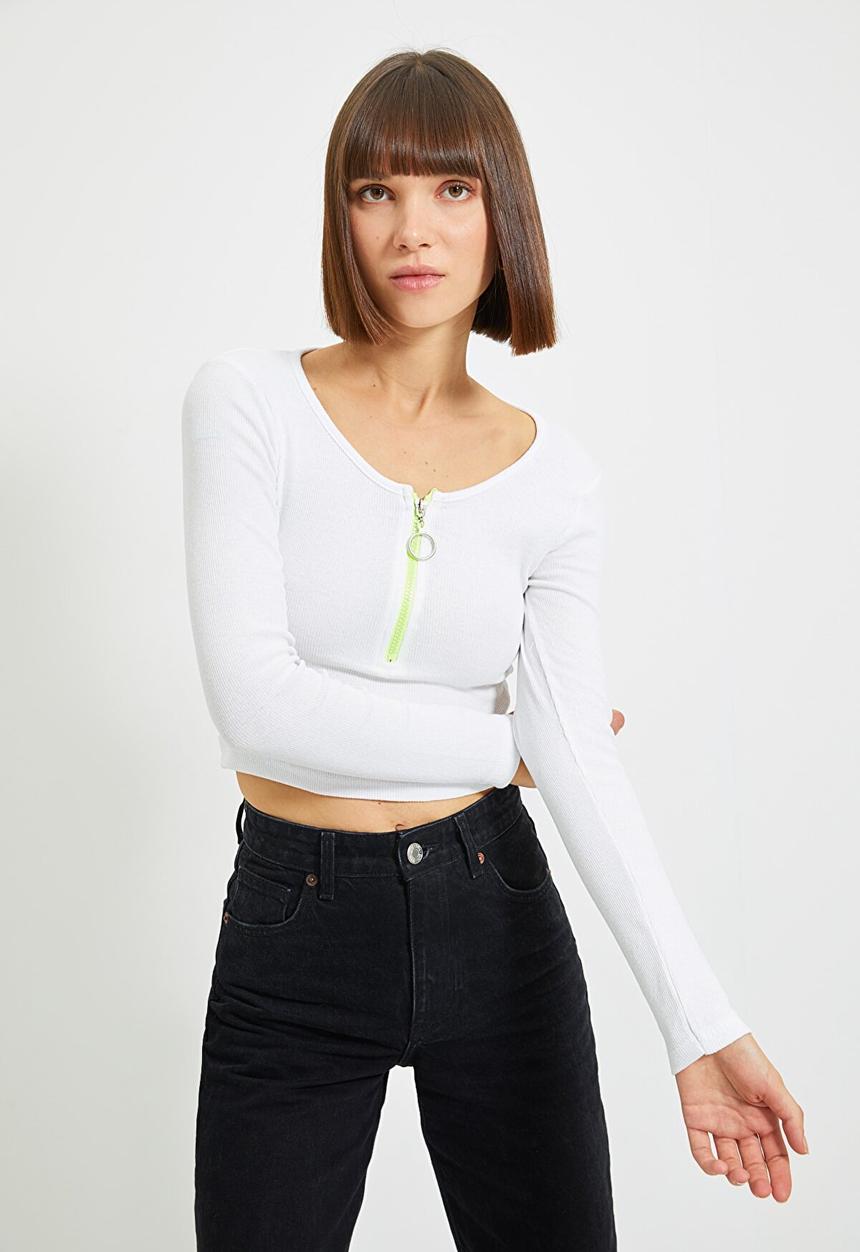Trendyol - Zipper detailed knit top - white