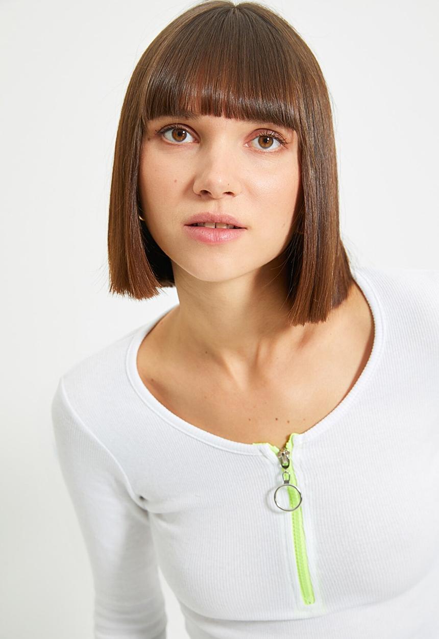 Trendyol - Zipper detailed knit top - white