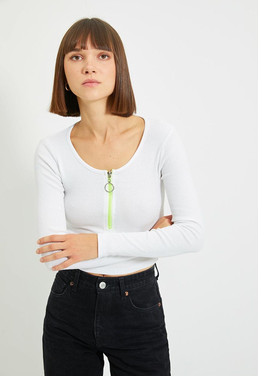 Trendyol - Zipper detailed knit top - white