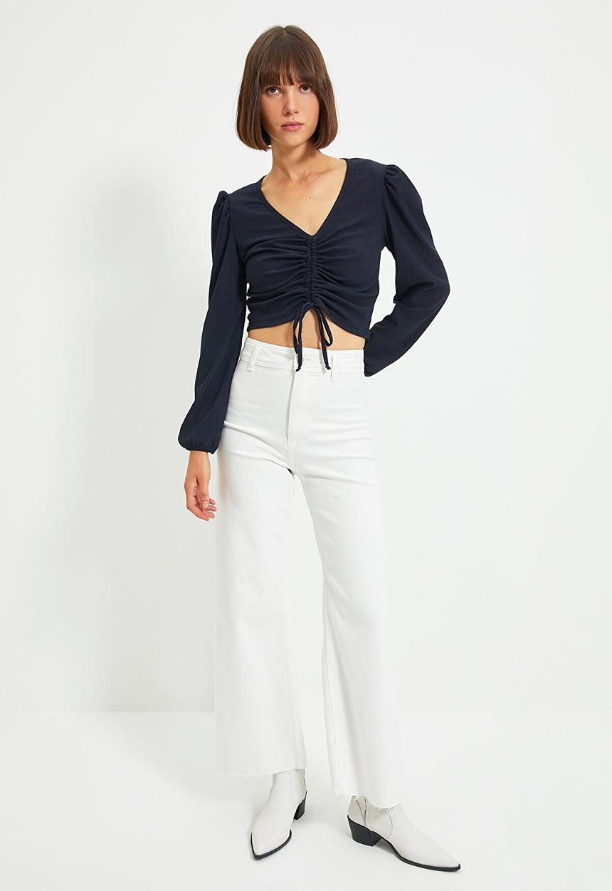 Trendyol - Watermelon sleeve crepe top - navy