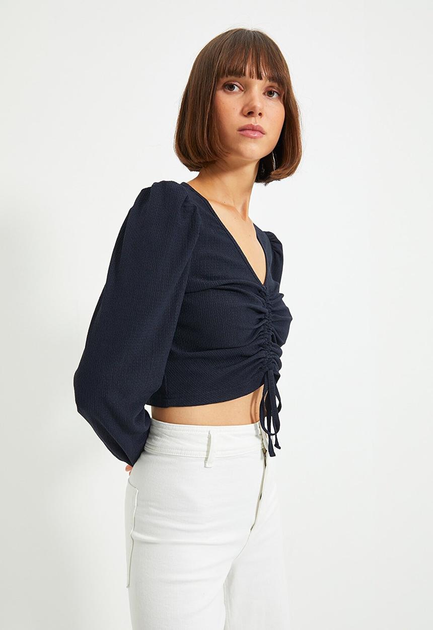 Trendyol - Watermelon sleeve crepe top - navy
