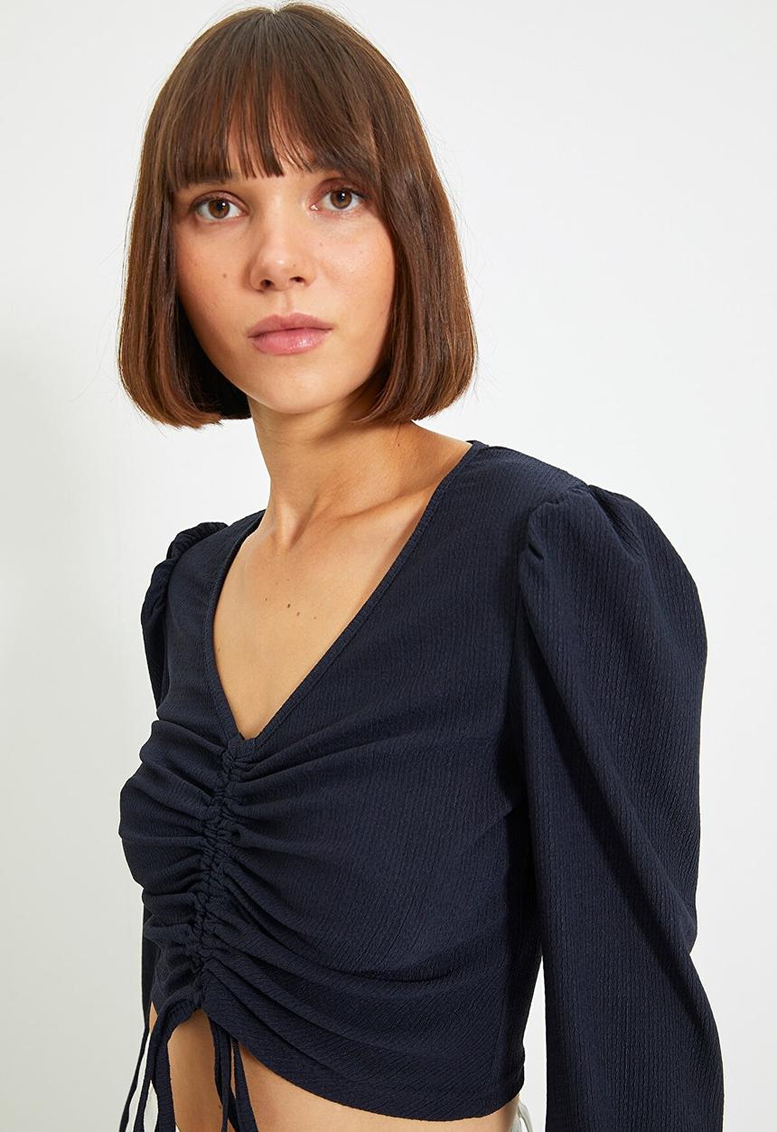 Trendyol - Watermelon sleeve crepe top - navy